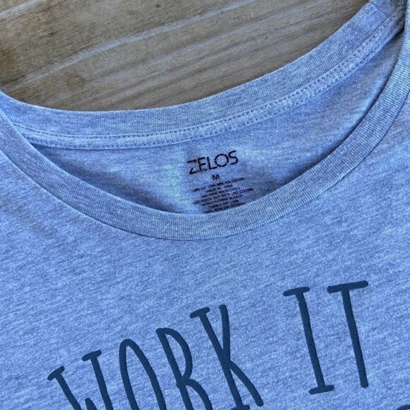 Zelos Heather Gray Flamingo Workout Tee Medium - Picture 3 of 3